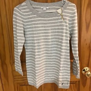 Nautica. Grey and white stripped sweater.